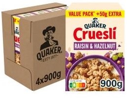 Quaker Cruesli Rozijn Hazelnoot 4x900 Gr